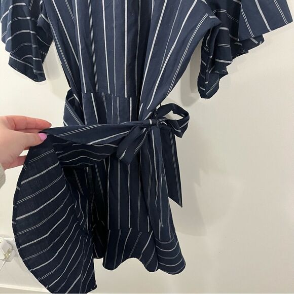 Express New, Ruffle Sleeve, Blue with White Stripe Size Large Wrap Dress - Picture 7 of 14